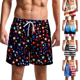 Men's Shorts Mens Independence Day Digital 3D Printing Fashion Casual Breathable Mesh Printed Beach Pants Hole Men