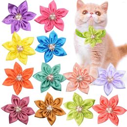 Dog Apparel 100pcs Flower-Collar Slidable Bow Ties Rhinestone Small Cat Collar Charms Grooming Accessories