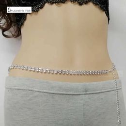 Waist Chain Belts Sexy Sparkling Silver Rhinestone Crystal Body Abdominal Lower Back Dance Summer Jewellery Q240511