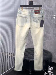 Jeans de grife masculino luxuoso tecido de alta qualidade lavado calças de cintura fit slim