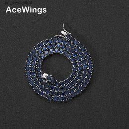 BC206 4mm 16 18 20 Brass blue CZ Tennis Chain Necklace Hip hop Bling Jewelry Zircon Tennis Chain Iced Out
