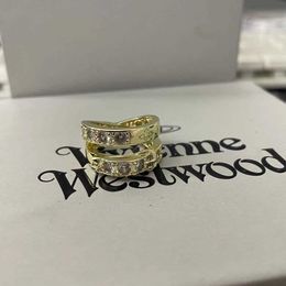 Brand Spring and Summer Westwoods Double Layer Belt Head Sparkling Diamond Ring Saturn Couple Original Reproduction Nail J02M