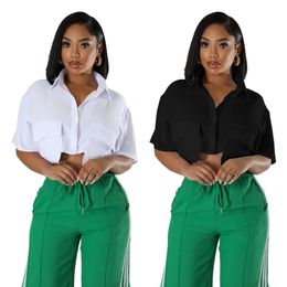2024 Women Blouses Shirts Designer Half-cut Shirt Casual Short Sleeve Crop Tops Free Ship
