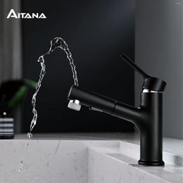 Bathroom Sink Faucets Mouthwash Faucet Black Brass Three Function Design Single Handle Hole Cold And Double Control Basin