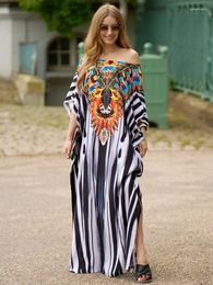 Party Dresses 2024 Spring Boho Printed Batwing Sleeve Plus Size Beach Maxi Dress Woman Moroccan Kaftan Robe Beachwear Long Q1450