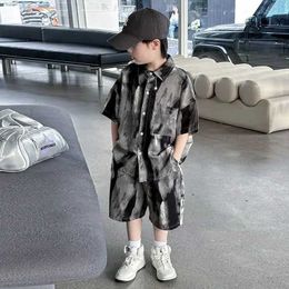 Clothing Sets Boys fashion summer Tye die short sleeved shirt+pants 2-piece set for 4-14 year old childrens trend street clothing set for childrens clothingL2405