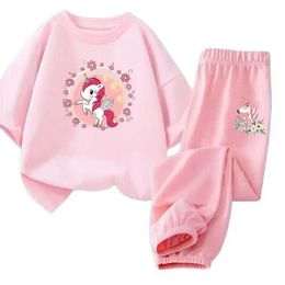 Clothing Sets New Summer Girls Clothing Set Childrens Clothing Cartoon T-shirt Pants 2 pieces/set Childrens Clothing Childrens Athletic ClothingL2405L2405