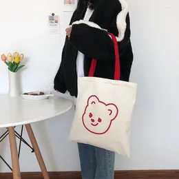 Bag Cute Bear Pattern Women Canvas Purse Handbags Student Girls Book Casual Tote Simple Ladies Large Capacity Shopping Shoulder Bags