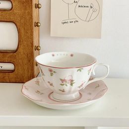 Mugs French Pink Retro Coffee Cup And Saucer Set Ins Korean Ceramic Lovely Girl Heart Afternoon Tea Dish