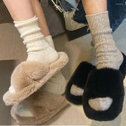 Women Socks 1/2pairs Lolita White Black Girls Knitted Warm Stockings Mid Tube Crochet Boot Cuffs Ruffles Lazy Loose Thick Sox