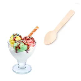 Disposable Flatware T84E 100Pcs Mini Wooden Spoon Ice Cream Dessert Spoons Wedding Parties