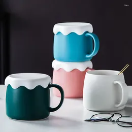 Mugs 450ml Nordic Style Ceramics Coffee Mug Colourful Simple Breakfast Milk Cup With Silicone Cover&Spoon Home Office Drinkware Teacup