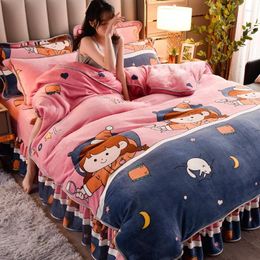 Bedding Sets Coral Fleece 4-piece Winter Double-sided Thickened And Warm-keeping Flannel Bed Cover Sheet 3-piece Set