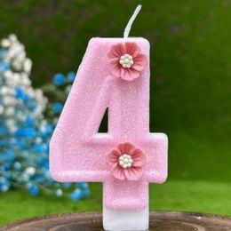 5Pcs Candles Pink Birthday Candles Flower Birthday Candle 1 Years Baby Girl Cake Topper Decoration Flower Honey Bee Candles