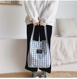 Storage Bags Fashion Shopping Durable Women Lattice Student Cotton Linen Single Shoulder Tote Cheque Plaid Female Flax Canvas