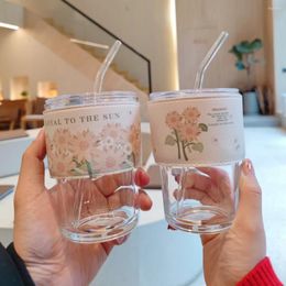 Wine Glasses Straw Glass Cup Sunflower Pattern With Leather Case Anti-scald Coffee Home Office Fashion High-temperature