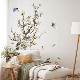 Wallpapers 2pcs Green Branch Bird Wall Sticker Living Room Bedroom Study Dining Background Layout Mural Wallpaper Ms3126