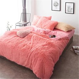 Bedding Sets Korean Lamb Velvet Set Solid 4pcs Winter Thick Warmth Linen Quilt Cover Bed Duvet With Pillowcase Mink