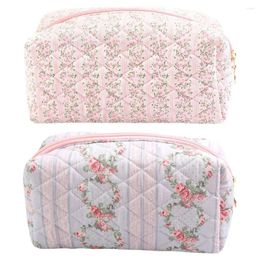 Cosmetic Bags Women Quilted Makeup Bag Large Capacity Cotton Aesthetic Toiletry Purse Zipper Closure Padded Organizer Female Travel
