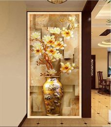 Wallpapers 3d Wallpaper Custom Mural Non-woven Wall Sticker High-definition Color Emboss Vase Porch Corridor Background Murals