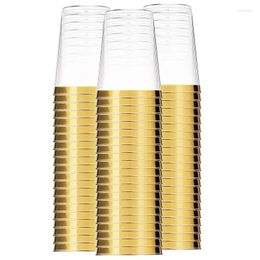 Disposable Cups Straws SHGO -100x Gold Plastic 10 Oz Clear Tumblers Rimmed Fancy Wedding Elegant Party C