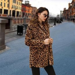 Women's Fur Casual Leopard Imitation Overcoat Women Clothing Zipper Coat Long Sleeve Outwear Winter S/M Ladies Jacket