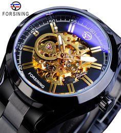Forsining Steampunk Mechanical Watch Mens Automatic Skeleton Black Stainless Steel Belts Business Male Wristwatches Reloj Hombre6523102