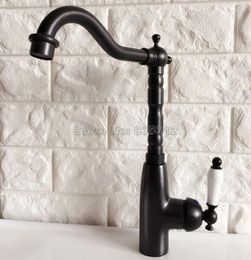 Kitchen Faucets Black Oil Rubbed Bronze 360 Swivel Spout & Bathroom Faucet / Wash Basin Mixer Sink Taps Cold And Water Tnf370
