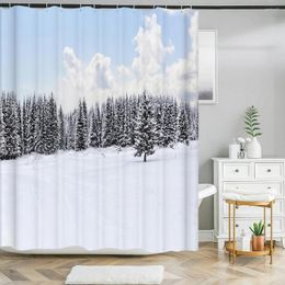 Shower Curtains Bathroom Curtain 3D Snow Scene Forest Scenery Printing Polyester Waterproof Home Decoration With Hook