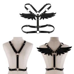 Waist Chain Belts New Belly Leather Angel Wing Belt Set Womens Body Strap Shoulder Q240511