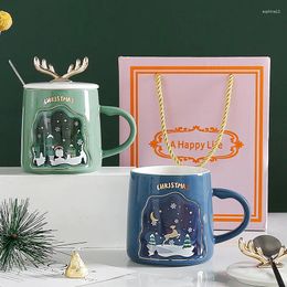 Mugs Ceramic Creative Souffle Baking Cup Christmas Mug With Lid And Spoon Breakfast Coffee Set Taza Navidad Personalised Gifts