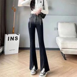 Women's Jeans Black Grey Gradient Color Design Denim Pants Flared Korea Fashion Slit High Waist Tide Trousers Slim Female Bell Bottoms
