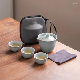 Teaware Sets Celadon Travel Tea Set Express Cup One Pot Three Cups Portable Cover Bowl Outdoor Making