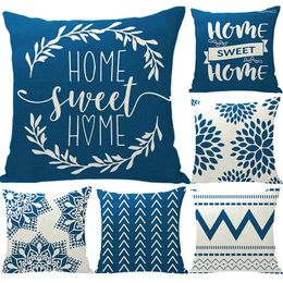 Pillow Blue Geometry Nordic Home Decoration Linen Case Car Sofa Cover