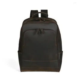 Backpack Large Capacity Men's Computer Bag Male Outdoor Cow Leather Travel Backpacks Original Oversized Crazy Horse Big