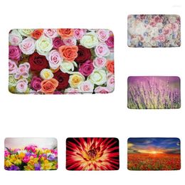 Bath Mats Colourful Rose Flowers Non-silp Spring Floral Rural Country Bathroom Rugs Carpet Indoor Doormat Kitchen Floor Pad Home