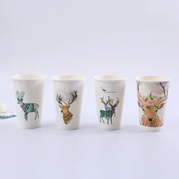 Disposable Cups Straws 50pcs High Quality Creative Chirstmas Cup 16oz 500ml Coffee Party Birthday Favour Cartoon Paper With Lids