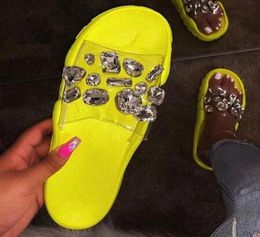 Big Rhinestone Slippers Women Flat Sandals With Neon Sole Jelly Purse And Clear Strap Slides Zapatillas De Mujer Sandalias2513951