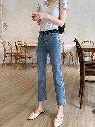 Women's Jeans Ankle Length Women Autumn Stretch Straight Chic Ladies Washed Denim Pants Kawaii Streetwear Boyfriend For 2024