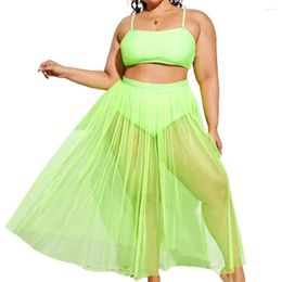 Women's Swimwear FS Women Green Plus Size Long Smock Skirt Cover Ups Bikini Set Lady Split Bandeau High Waist Swimsuit Three Pieces 2024