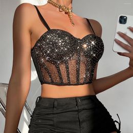 Women's Tanks Sexy Sequin Corset Slim Fit Crop Top Casual Woman Clothing Halter Tank Tops Bustier Fishbone Sleeveless Camis Summer