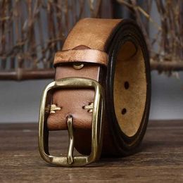 Belts 3.8CM Width 4MM Thick Cowhide Copper Buckle Genuine Leather Casual Jeans Belt Men High Quty Retro Luxury Male Strap Cintos T240509