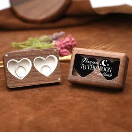 Jewellery Pouches Customised Ring Display Box Wooden Heart Shape Name Customisation Diamond For Wedding And Couple Gift Wrapping Supplies