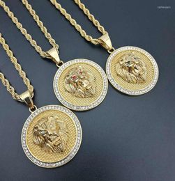 Pendant Necklaces Micro Paved CZ Stone Iced Out Bling Lion Necklace 316L Stainless Steel Men Hip Hop Rock Jewellery With 24quot Go6810560