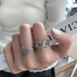 Cluster Rings VENTFILLE Silver Colour Geometric Hollow Leaves Cross Braided Line Ring Fashion Retro Jewellery Accessories 925 Stamp Dropship