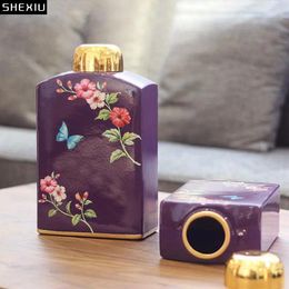 Storage Bottles Butterfly And Flower Painted Ceramic Jars Lids Dressing Table Jewellery Box Portable Lipstick Cosmetic Jar