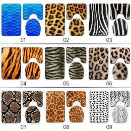 Carpets 3Pcs Animal Tiger Leopard Pattern Toilet Seat Cover Rugs Bathroom Non-slip Bath Mats Fashion Zebra Printing Flannel Carpet