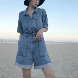 Women's Jumpsuits Rompers Denim Jumpsuits Korean Fashion Playsuits One Piece Outfits Women Clothing Oversized Workwear Shorts Casual Thin Wide Leg Pants Y240510