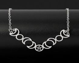Stainless Steel Pentagram Chain Necklace Pentagram Sun Moon Pendant Necklaces Witchcraft Statement Jewellery gargantilla for Women5163296