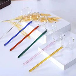 Spoons INS Style Colourful High Temperature Resistant Tableware Coffee Scoops Long Handle Stirring Glass Spoon